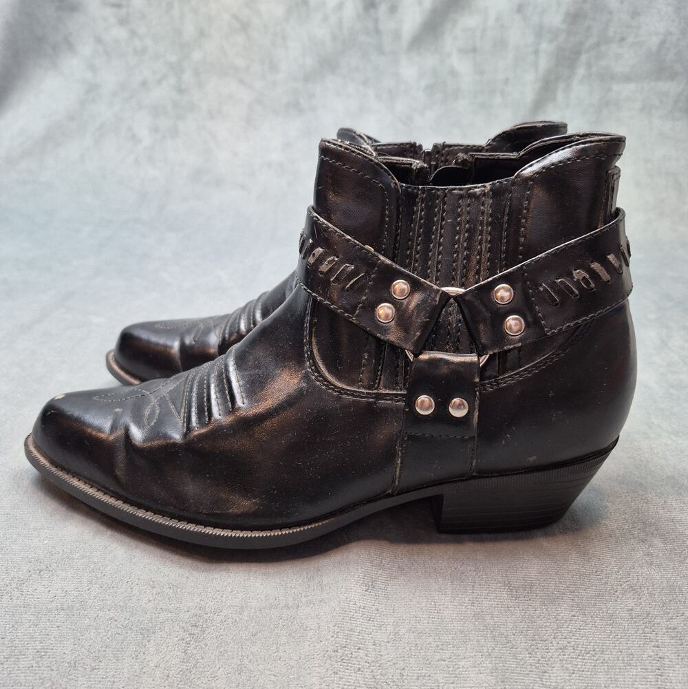Vintage 80s Rockabilly Biker Rock Chancellors Black Distressed Mens Boot 8.5